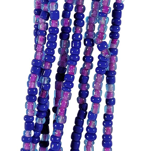 48" Long Purple Blue Seed Bead Necklace Boho Multistrand India Handmade  NEW - Picture 2 of 10